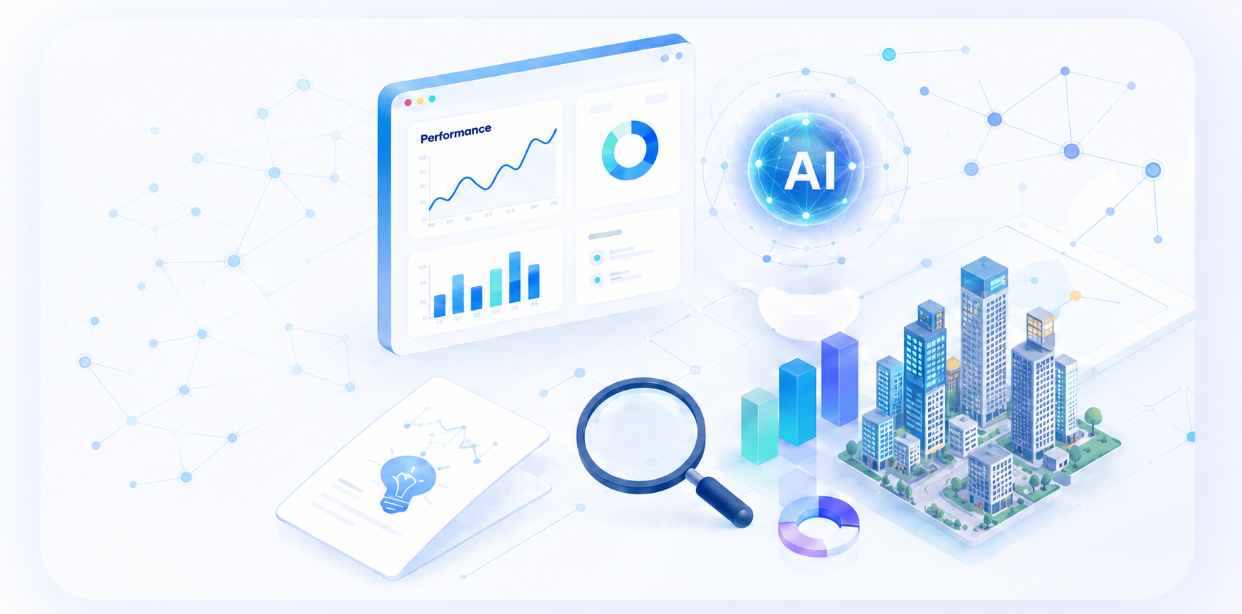 AI, 대시보드, 도시 데이터 일러스트